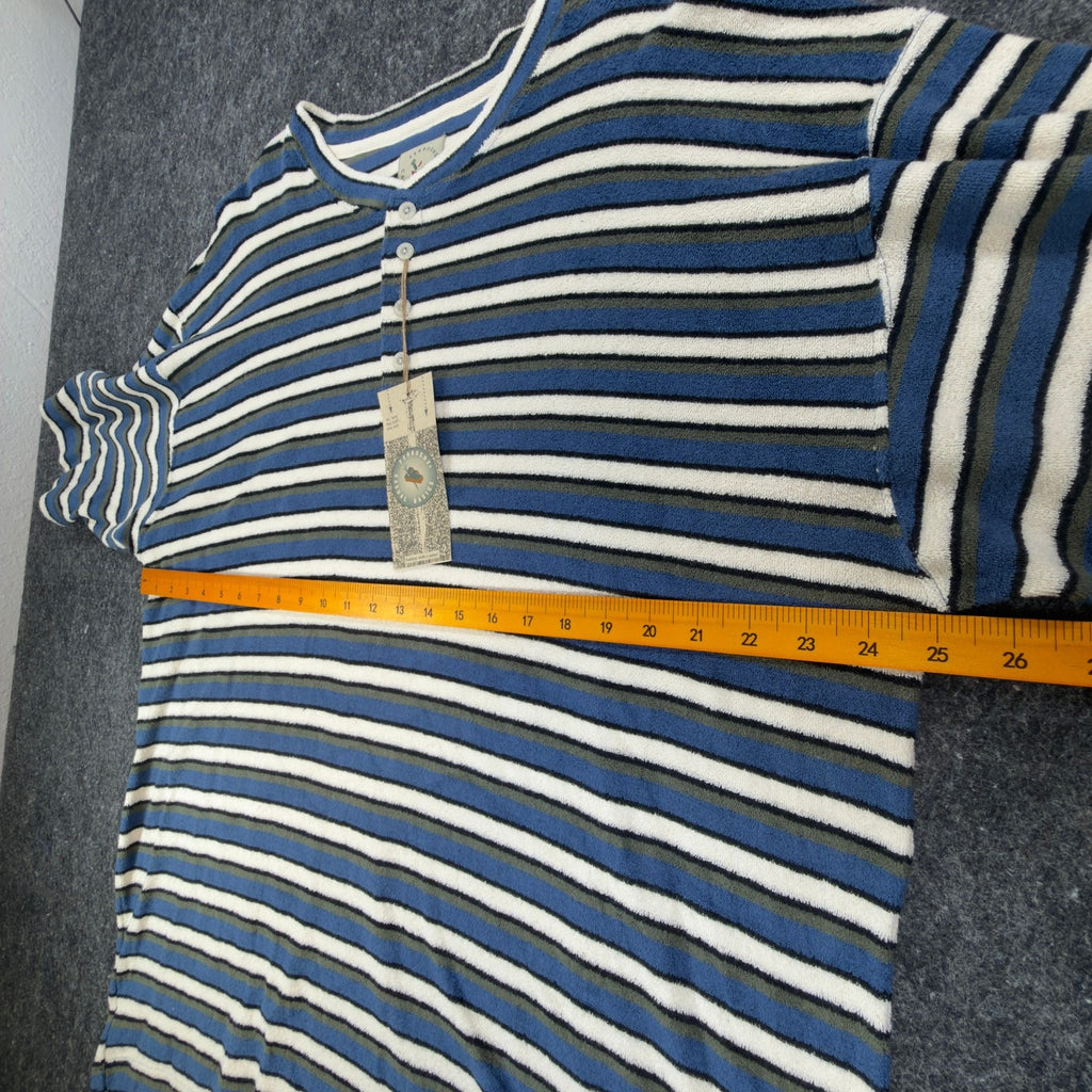 Vintage Ferruche Mens XL Henley Shirt Striped French Terry Blue White NWT 90s
