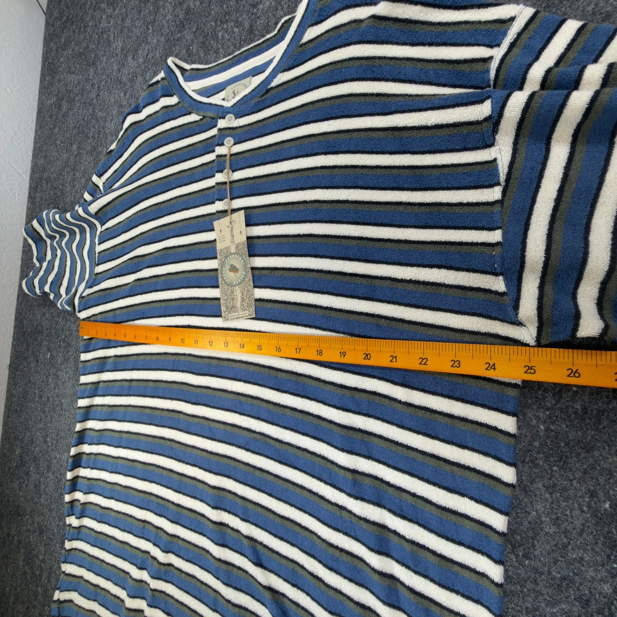 Vintage Ferruche Mens XL Henley Shirt Striped French Terry Blue White NWT 90s