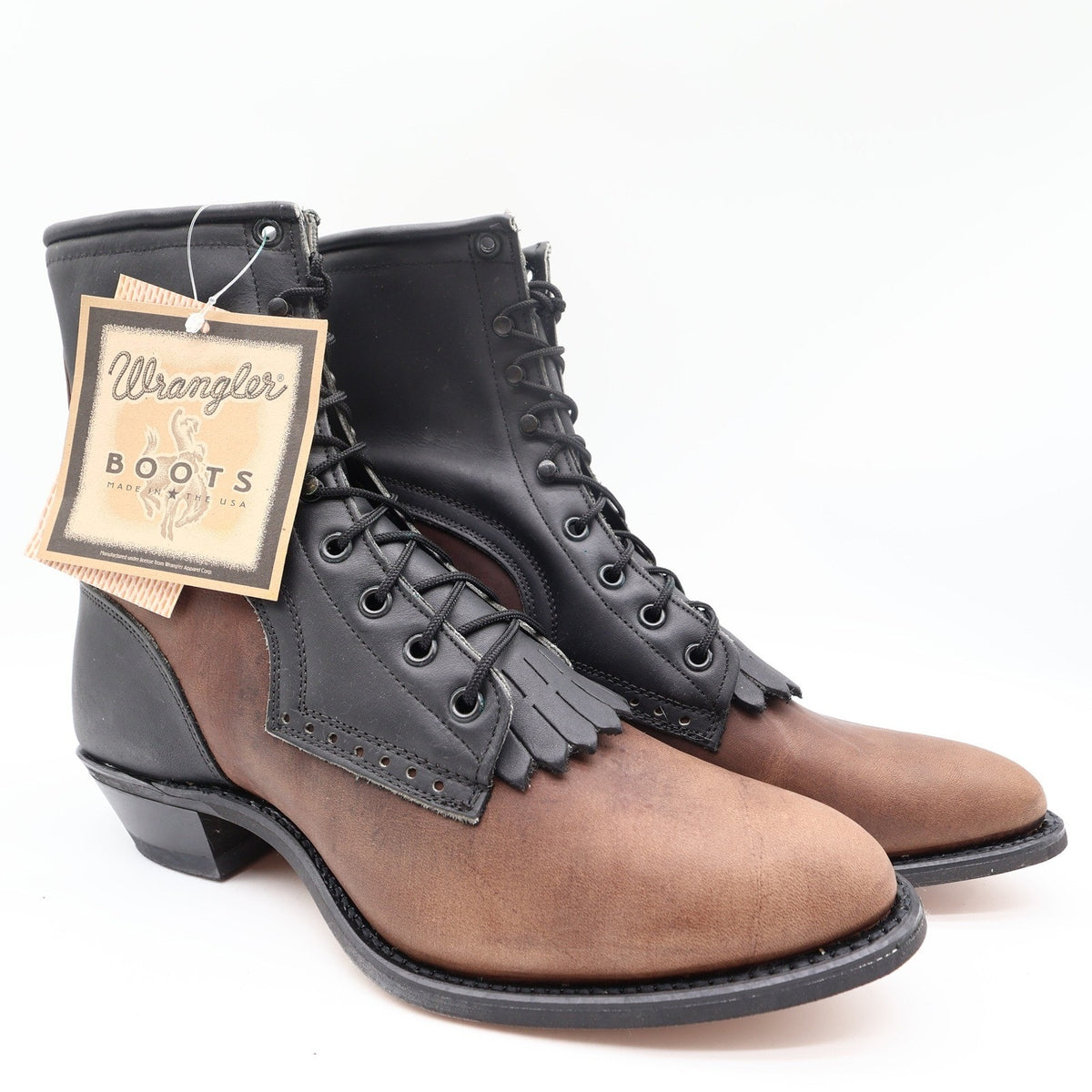 Vintage 90s Wrangler Kiltie Packer Boots Women's 10 Brown Crazyhorse Leather USA NWT