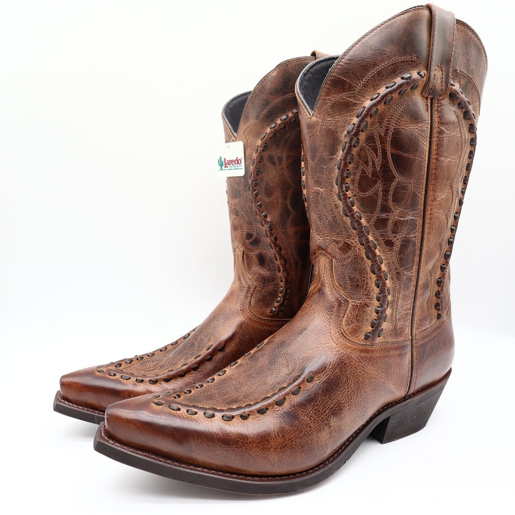 Laredo Western Boots Mens 11.5 D Brown Leather Snip Toe Bucklace 68434 NIB