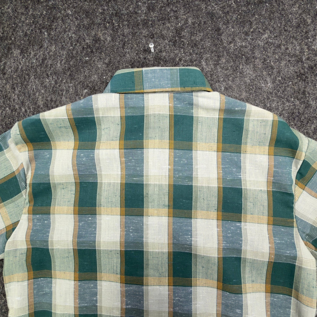 Cambridge Vintage 70s Plaid Button Up Shirt Mens M Green Tall Man NWT USA