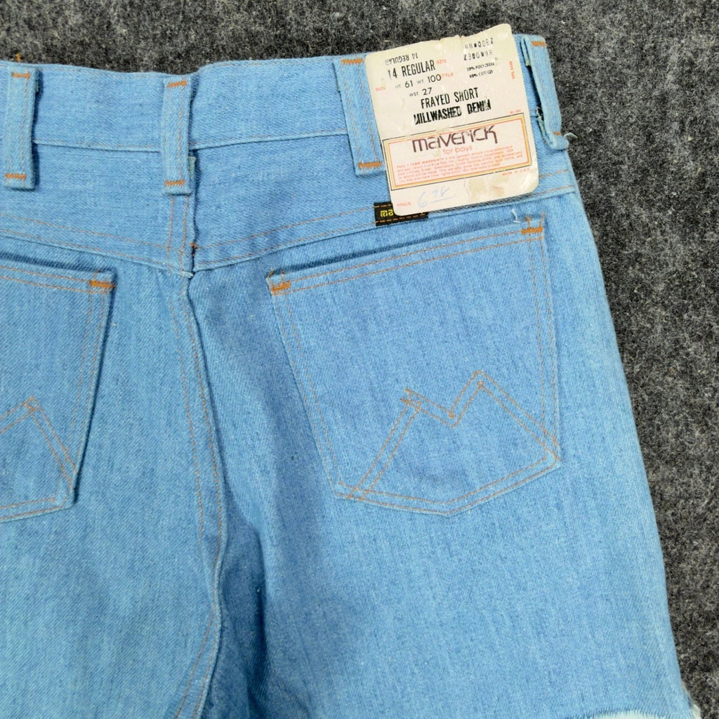 Maverick Vintage 70s Frayed Denim Shorts Boys 14 Regular Light Blue NWT USA - take2supply