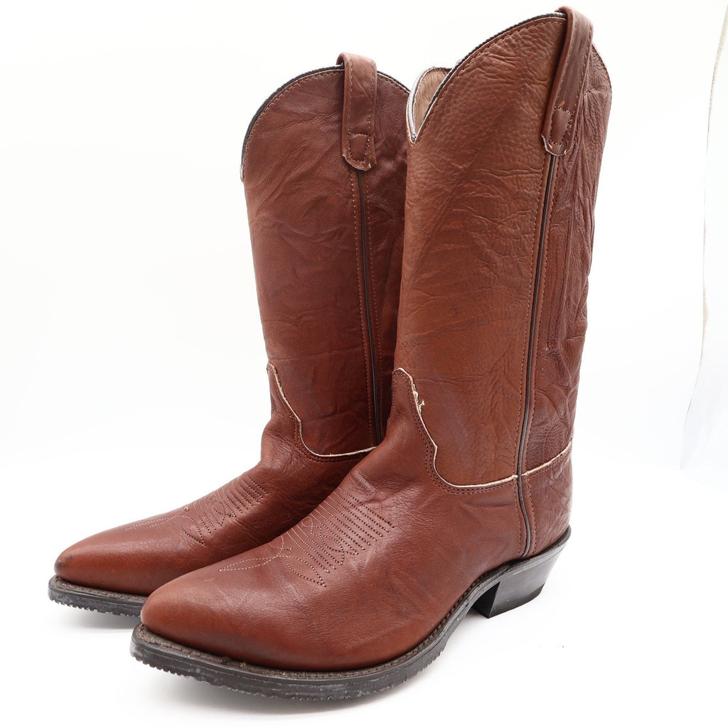 Double-H Vintage 80s Western Boots Mens 9 D Brown Leather Cowboy 5510 USA NIB