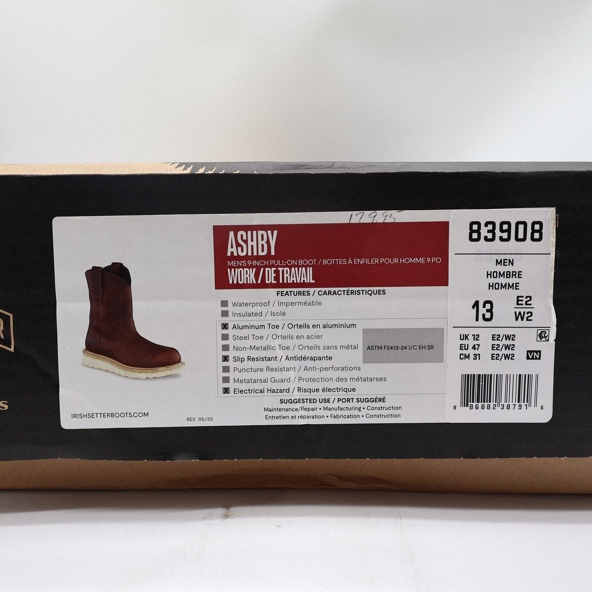Irish Setter Ashby Work Boots Mens 13 E2 Brown Leather Aluminum Toe 83908 NEW