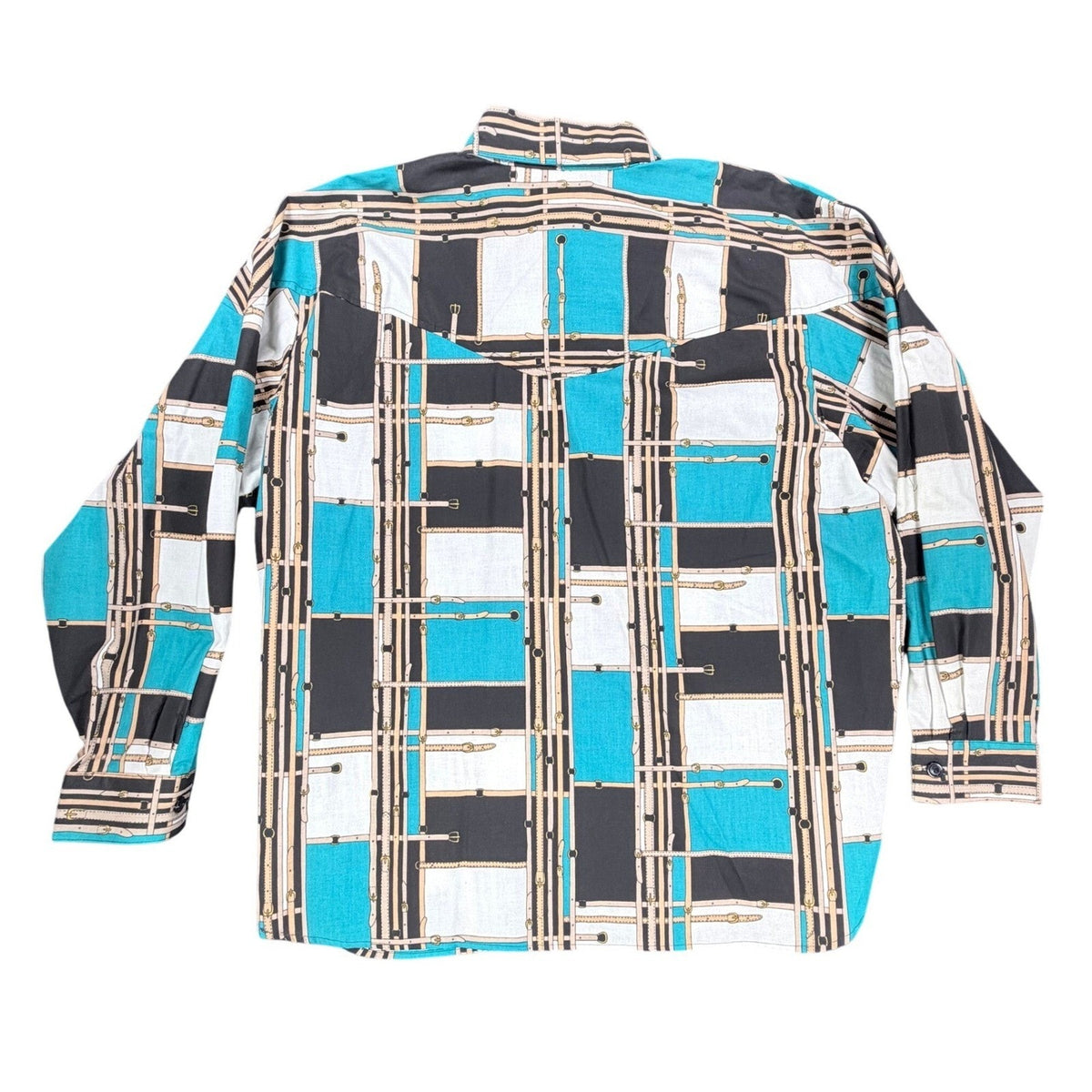 Maria O Design Vintage 90s Western Shirt Womens 3X Teal Cotton Equestrian Print - take2supply