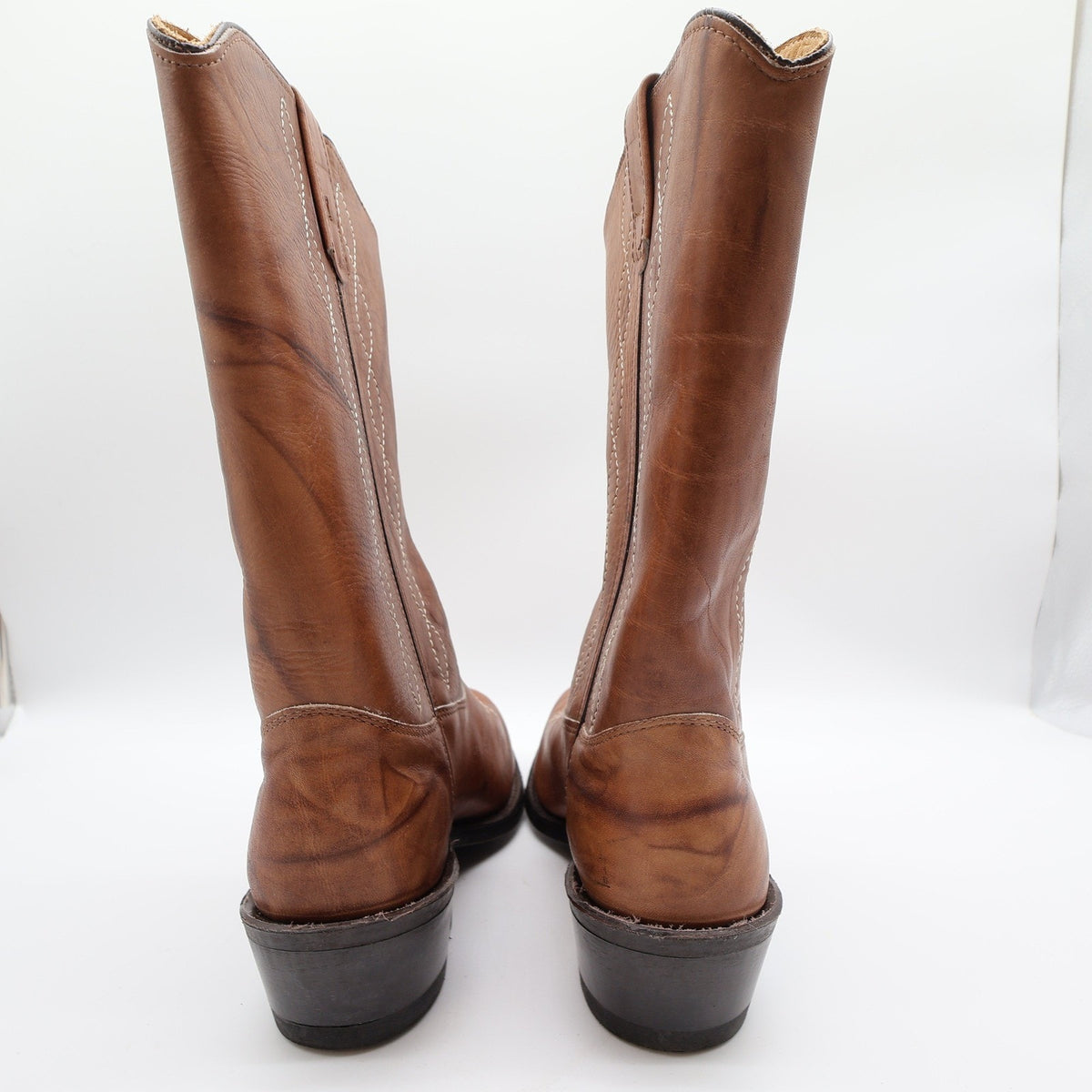 Vintage 80s Double-H 1507 Tan Leather Steel Toe Western Boots Men's 10 EE Wide NWT