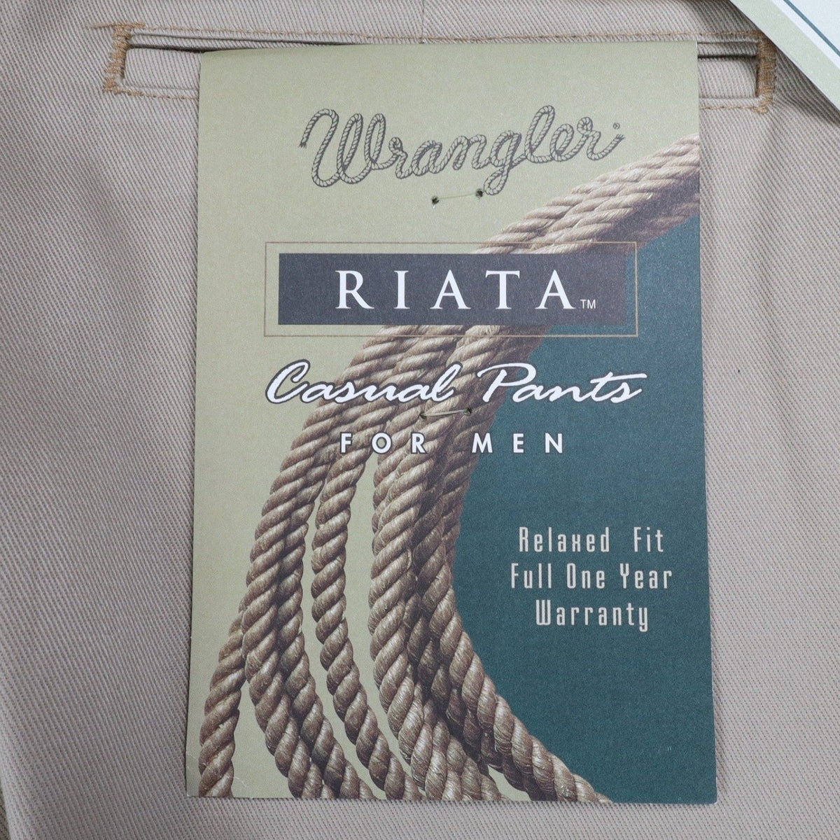 Wrangler Riata Pants Mens 35x30 Vintage 90s Khaki Cotton Relaxed Fit Pleated NEW