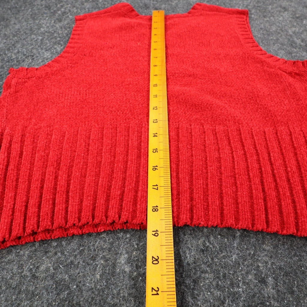 Nuggets Sweater Vest Medium Red Vintage 90s Chenille Knit V-Neck RN 94829