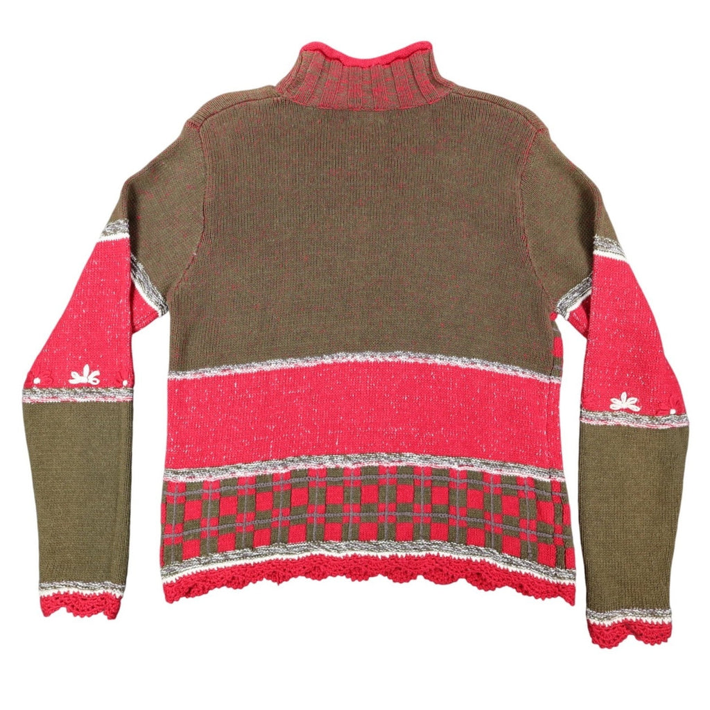 Lucia Sweater Womens Small Vintage 90s Red Green Floral Embroidered Mock Neck