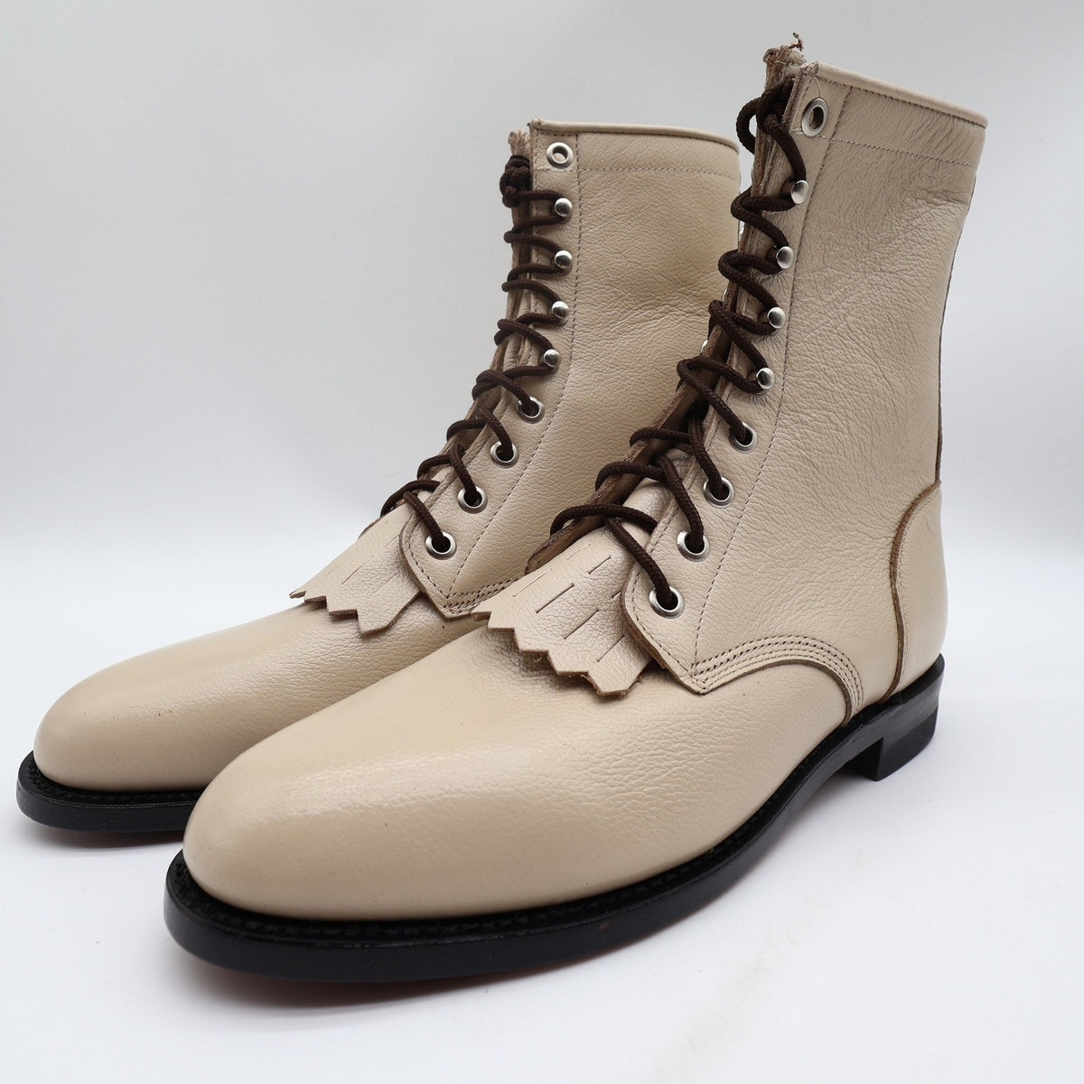 Justin Vintage Kiltie Lace Up Boots Womens 7 B Bone Leather Deadstock NWT