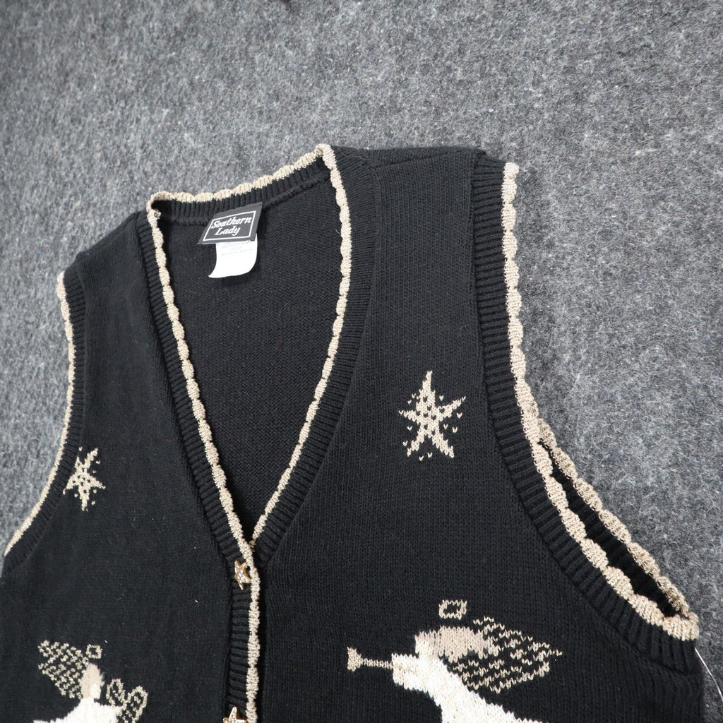 Southern Lady Angel Sweater Vest Womens Small Vintage 90s Black Metallic USA NWT