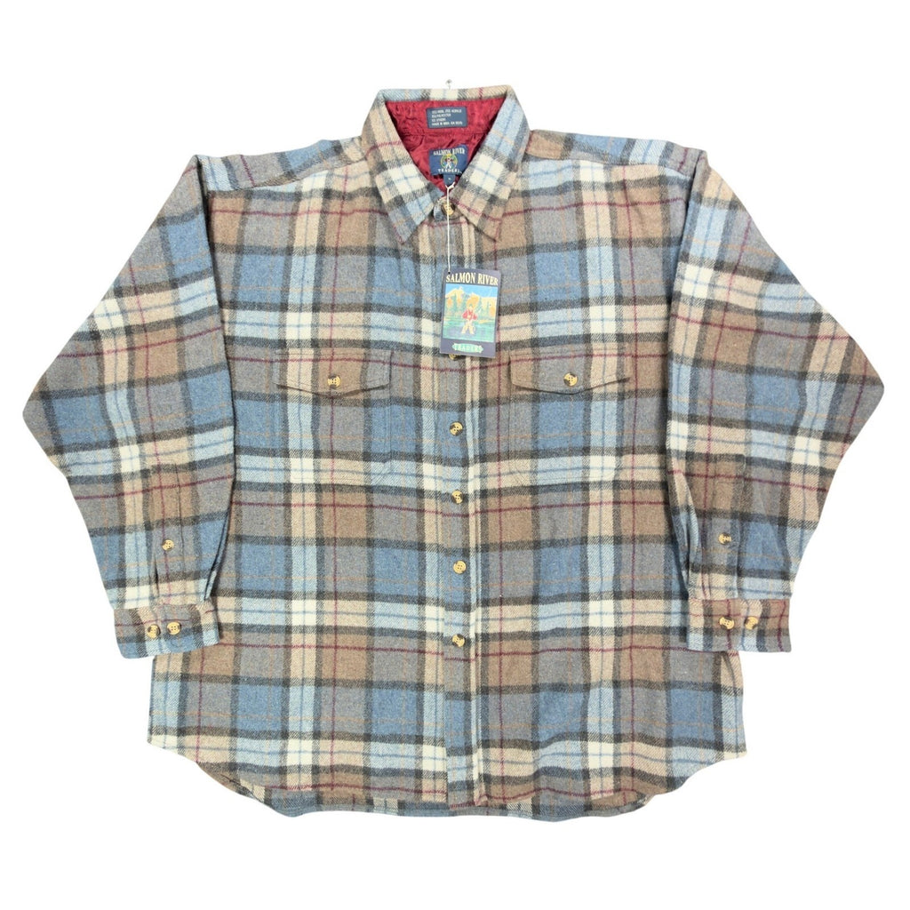 Salmon River Vintage 90s Plaid Shirt Jacket Mens XL Blue Wool Blend NWT C466