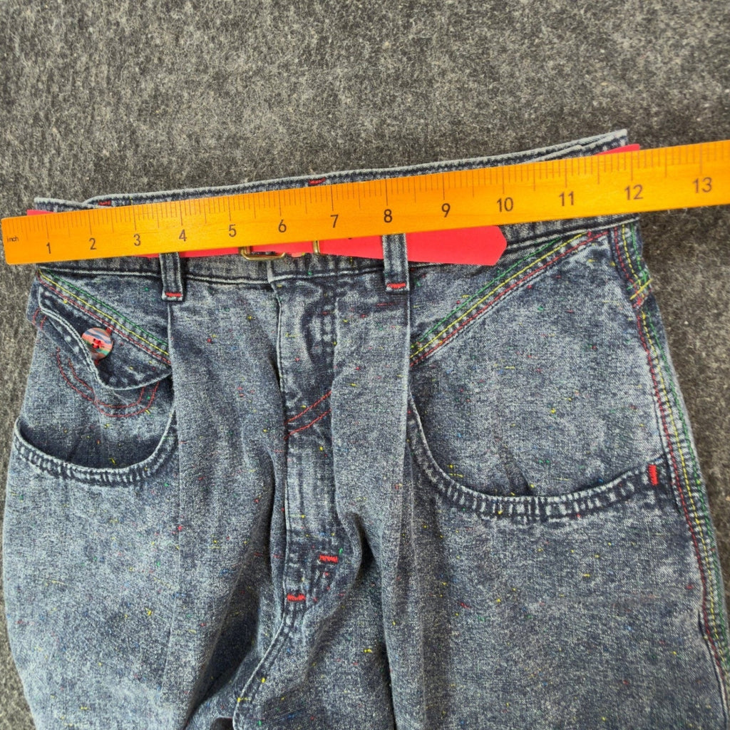 Lee Baggy Rider Jeans Junior 7 Vintage 90s Confetti Ice Acid Wash Pink Belt USA