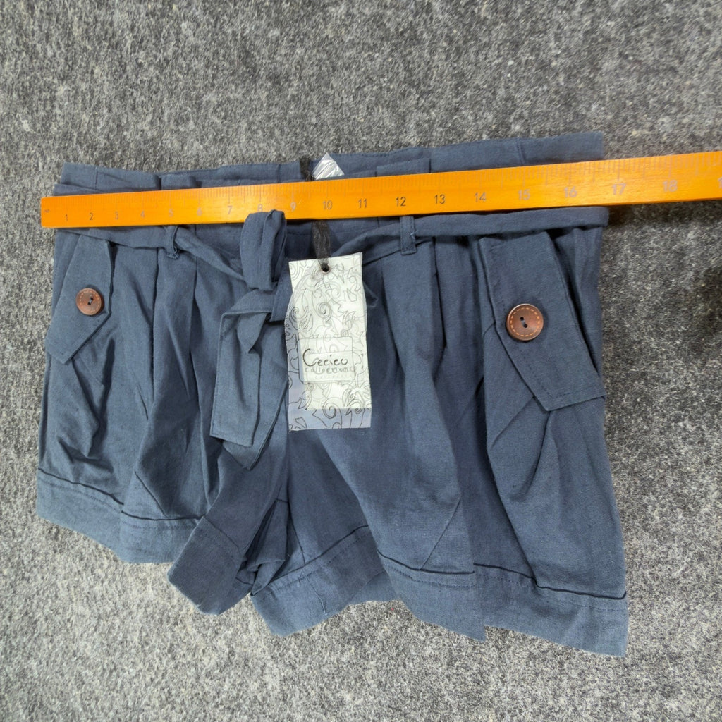 Cecico Modern Paperbag Shorts Womens M Blue Linen Cotton NWT