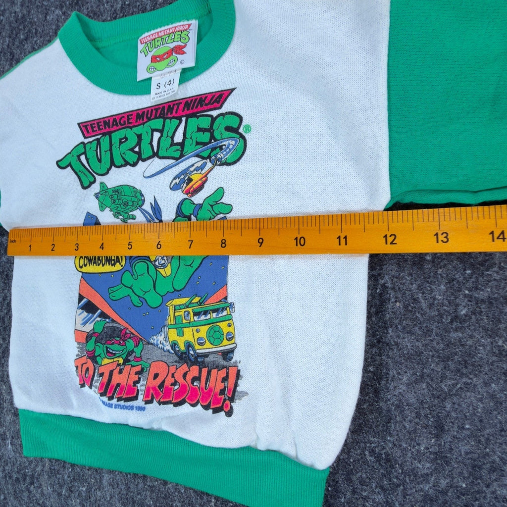 Vintage 80s TMNT Sweatshirt Kids Small 4 Green Raglan Made in USA 1989