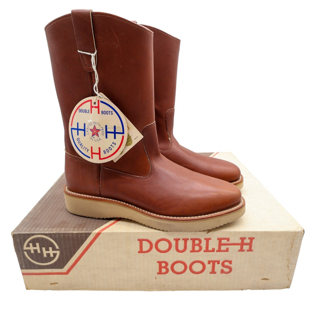 Double H Vintage 3711 Boots Mens 8.5D Brown Leather Wedge Sole NWT