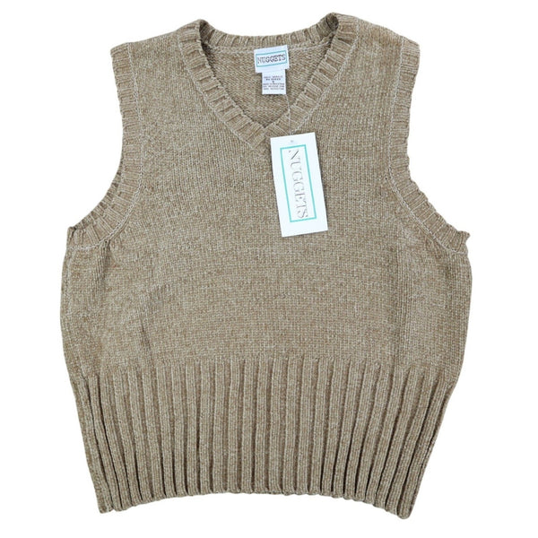 Nuggets Sweater Vest Small Vintage 90s Tan Acrylic V-Neck Ribbed Deadstock NWT