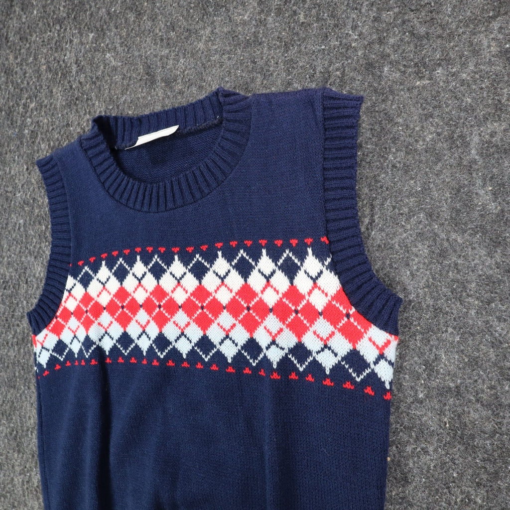 Bendini Sweater Vest Mens Medium Vintage Navy Blue Argyle Knit Acrylic C1011