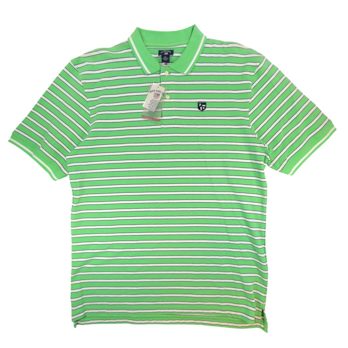 US Polo Assn Mens XL Polo Shirt Striped Green White Pique Short Sleeve NWT