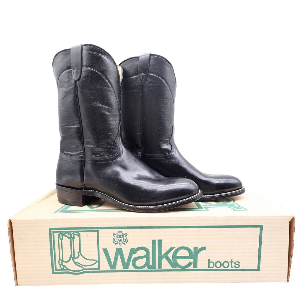 Walker Vintage Roper Cowboy Boots Mens 10 Black Leather New Made in USA 1218