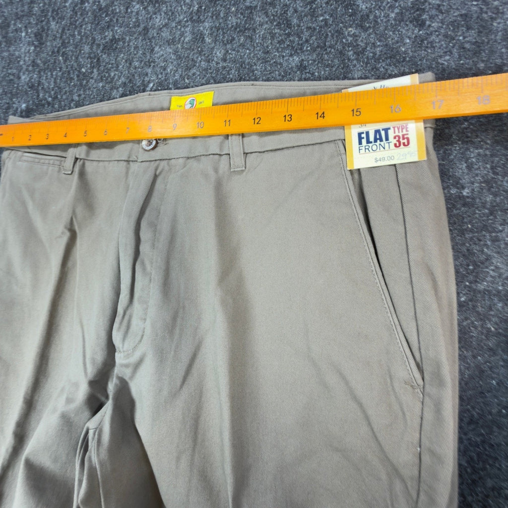 Duck Head Pants Mens 34x30 Flat Front Type 35 Original Classic Fit Olive Cotton