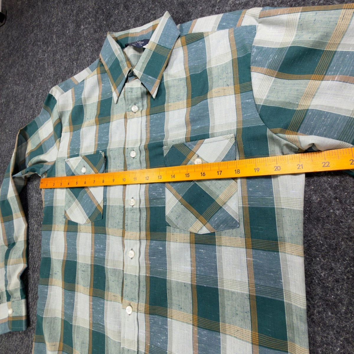 Cambridge Vintage 70s Plaid Button Up Shirt Mens M Green Tall Man NWT USA