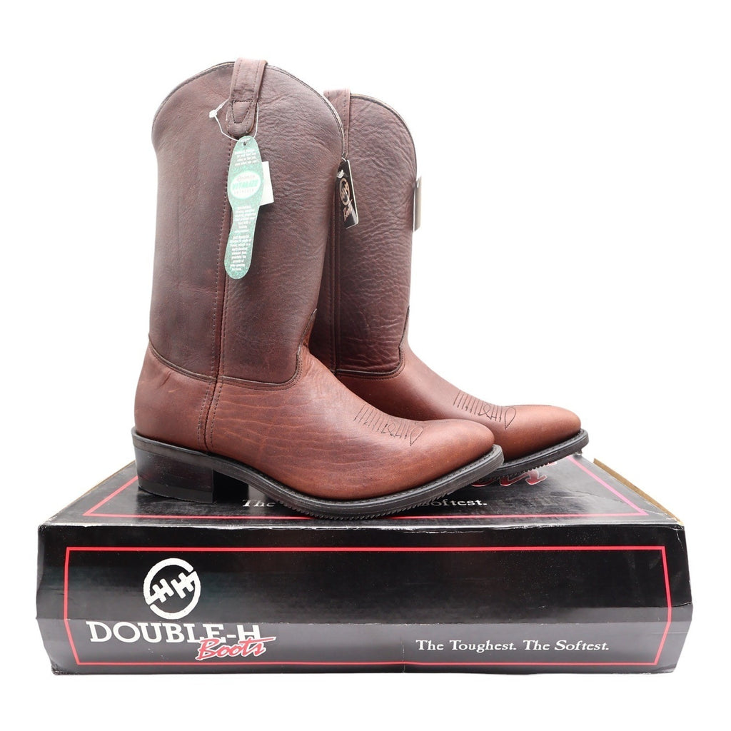Double H Vintage 90s Western Boots Mens 12 D Brown Leather Cowboy 3203 USA NIB