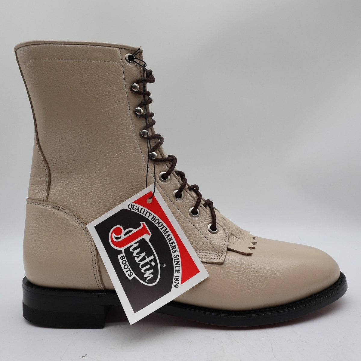 Justin L0512 Lace Up Roper Boots Women 9 B Bone Leather NWT Deadstock Vintage