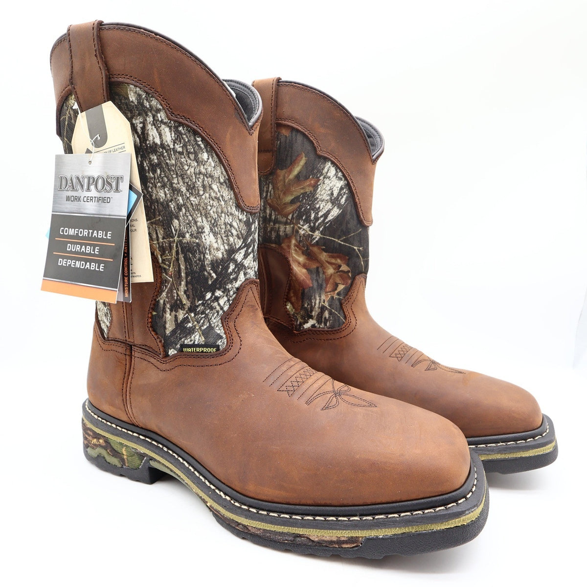 Dan Post Camo Waterproof Western Work Boots Men 11 D Brown Leather NWT Box