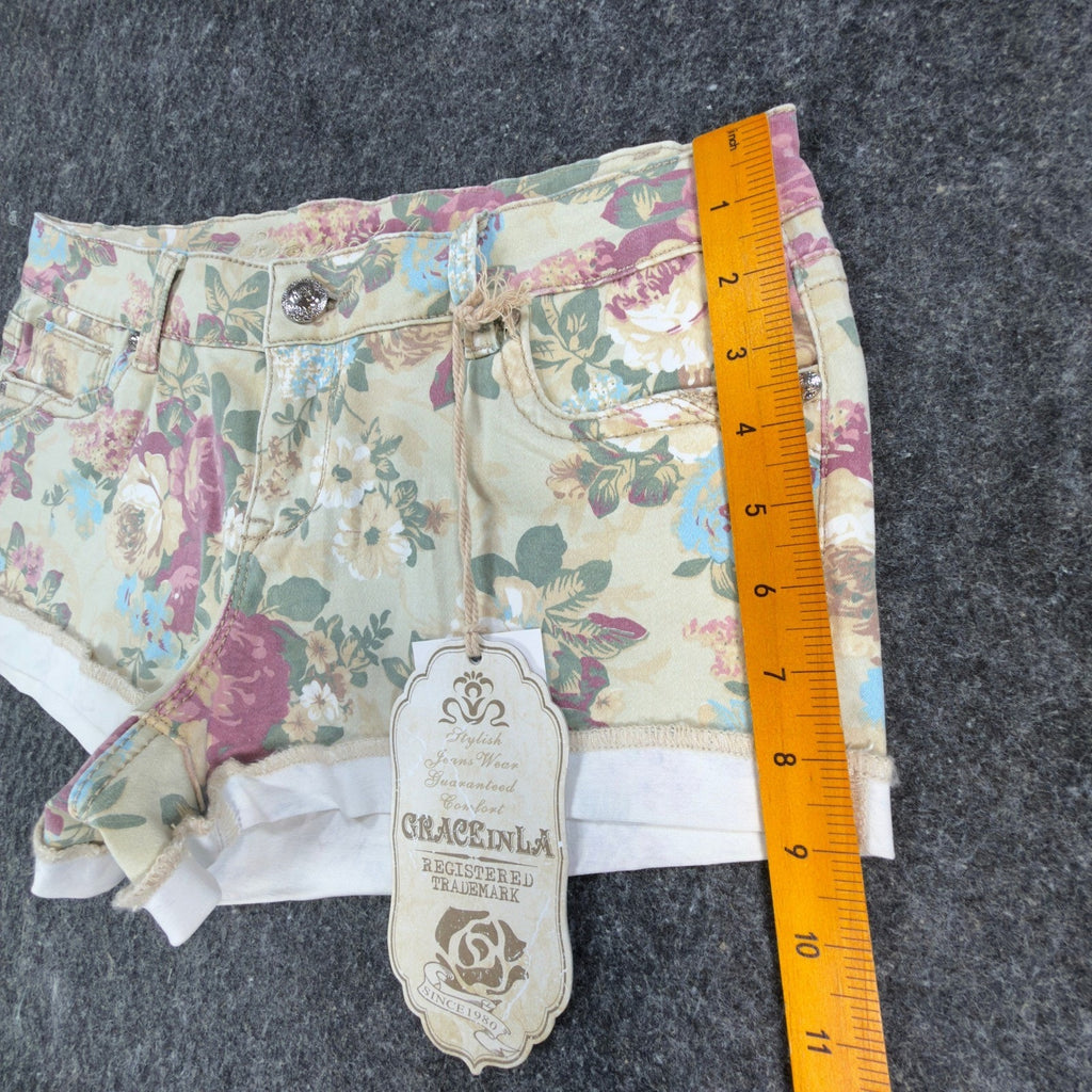 Grace in LA Y2K Floral Denim Shorts Womens 9/28 Yellow Rose NWT