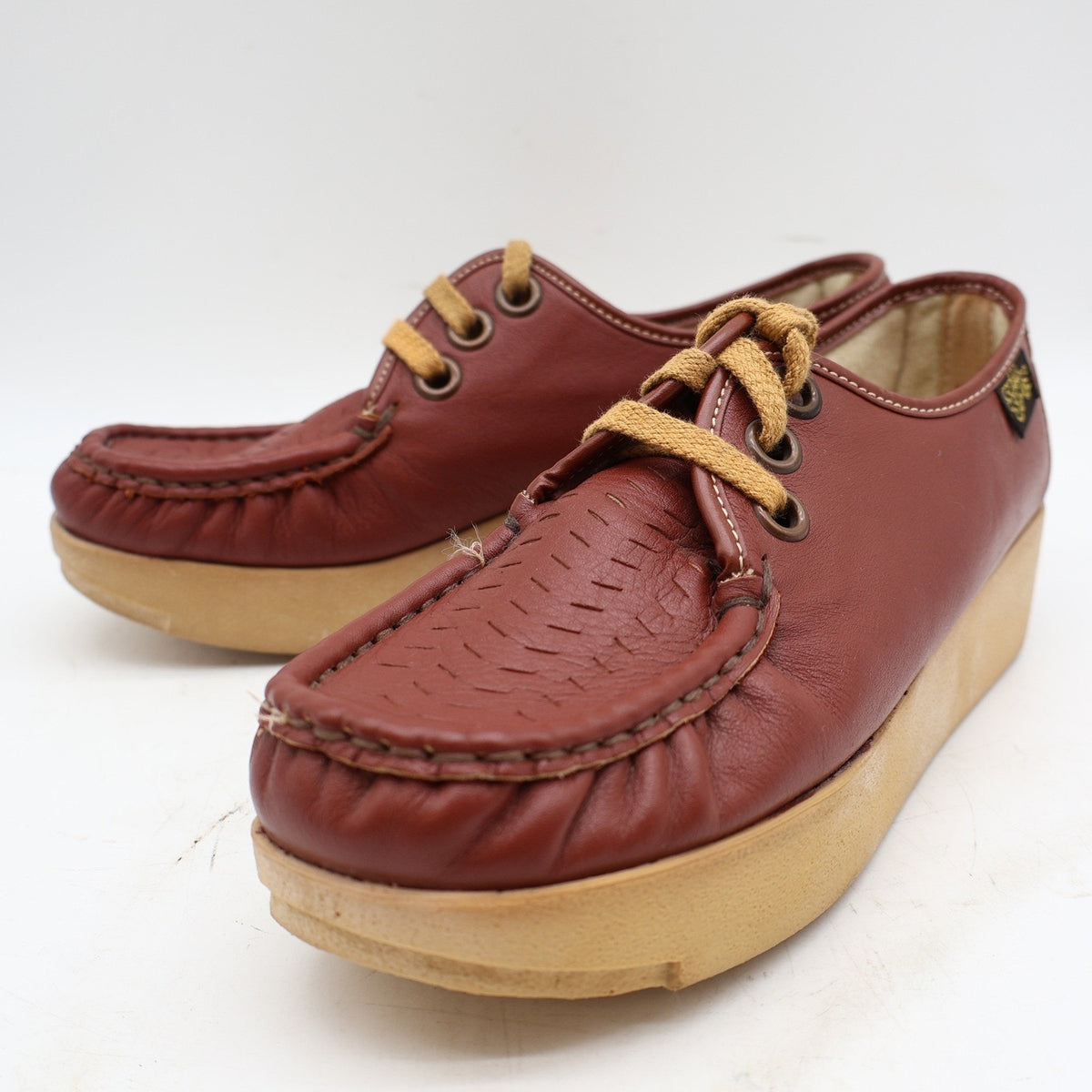 Vintage Soft Spots Cream Puffs Brown Leather Platform Moccasins Women's 5.5M USA Deadstock