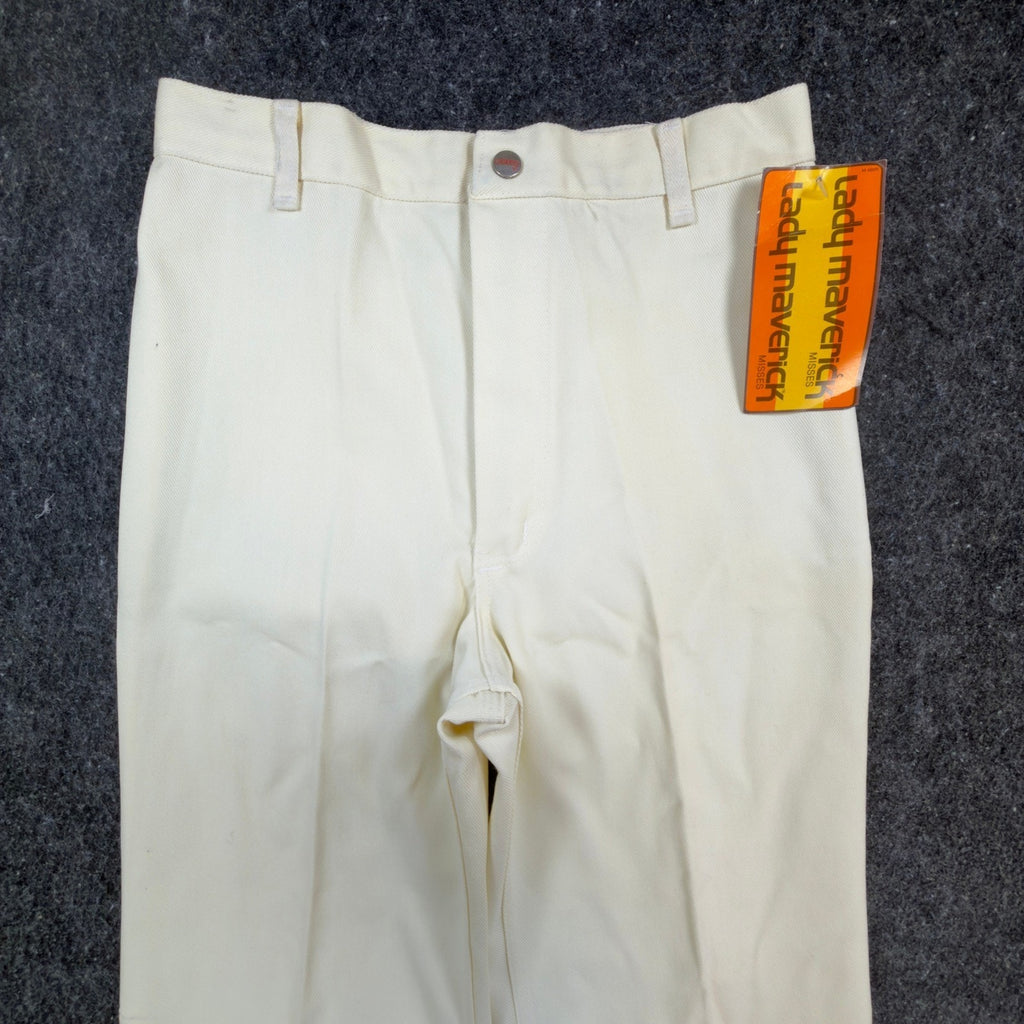 Lady Maverick Pants Womens 12 Vintage 70s Cream High Rise Wide Leg Deadstock NWT