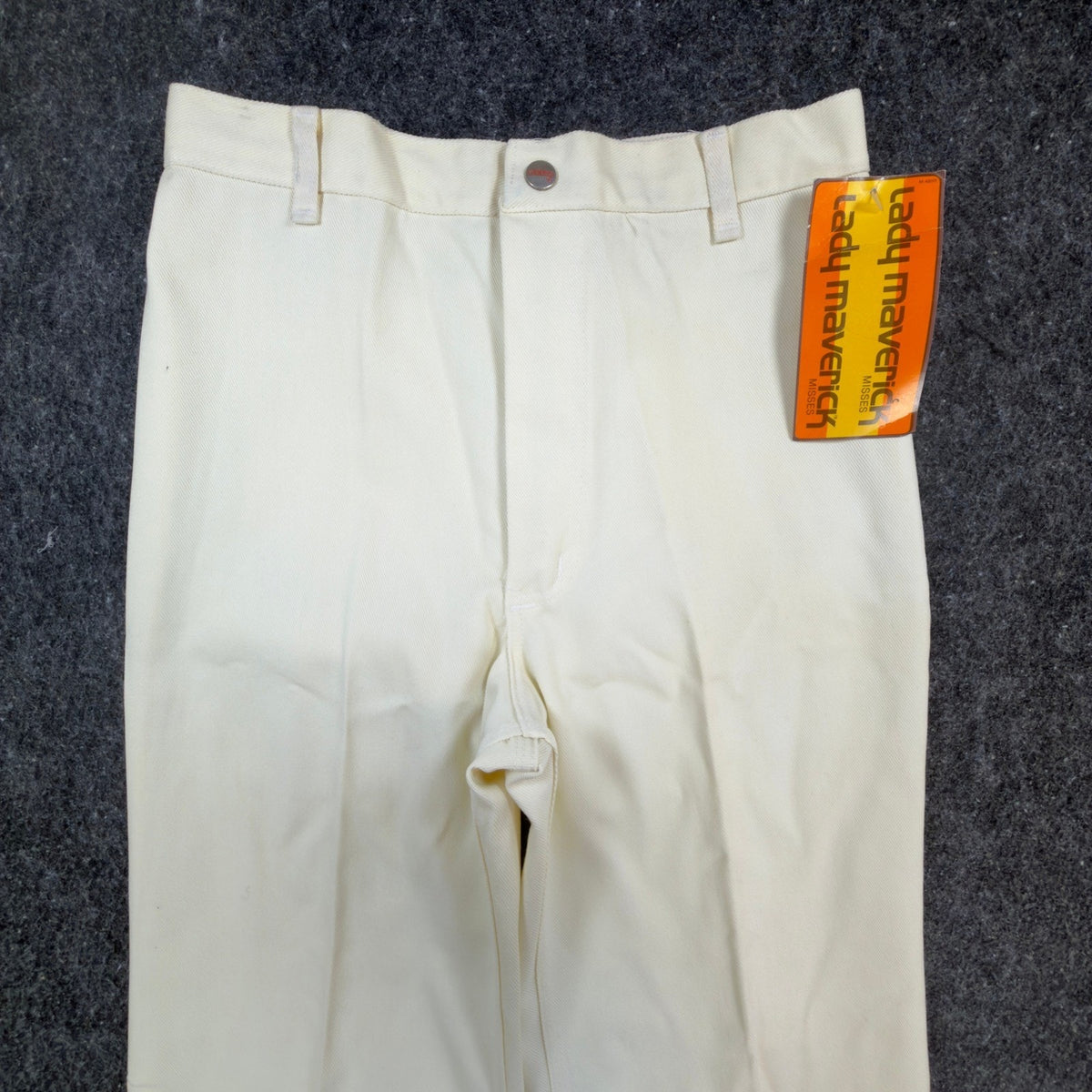 Lady Maverick Pants Womens 12 Vintage 70s Cream High Rise Wide Leg Deadstock NWT
