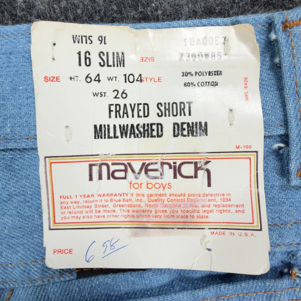 Maverick Vintage 70s Frayed Short Boys 16 Slim Blue Denim NWT Deadstock USA - take2supply
