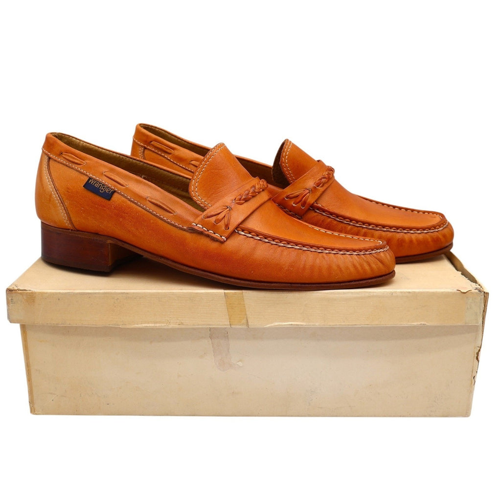Vintage Wrangler 96-6100 Tan Leather Braided Penny Loafers Men's 10D Deadstock
