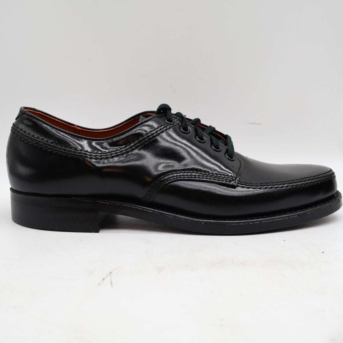 Vintage Sandy McGee 475 Black Leather Moc Toe Derby Shoes Men's 7.5D USA Deadstock