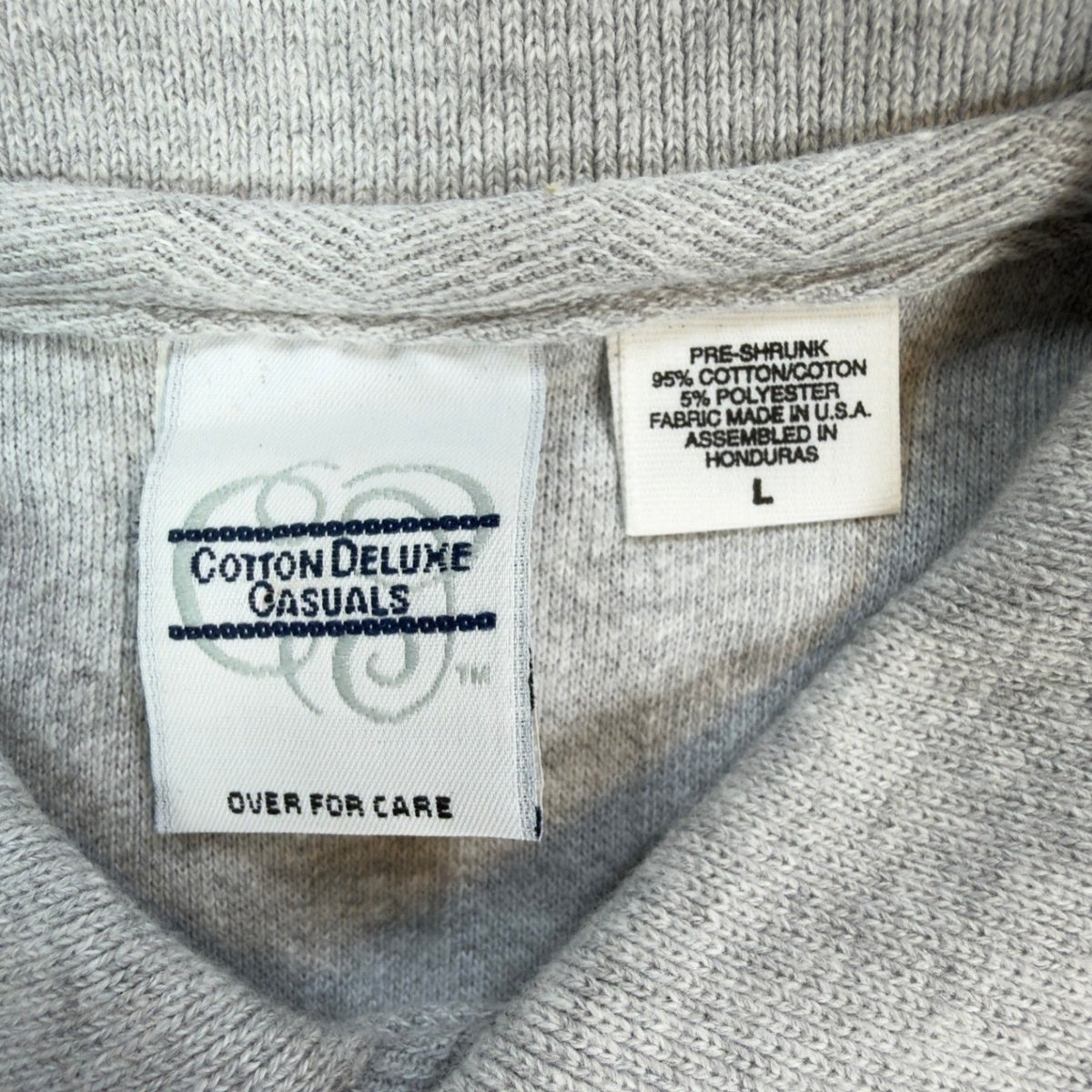 Cotton Deluxe Casuals Polo Shirt Mens Large Vtg 90s Gray Cotton Zigzag Trim