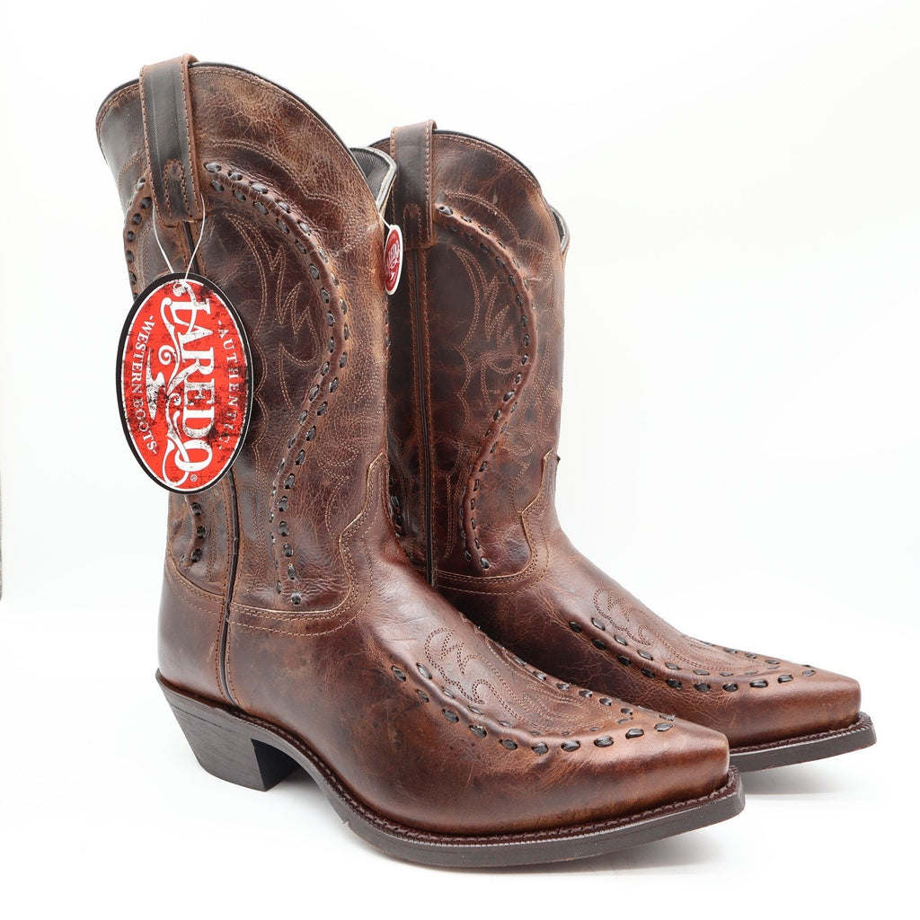 Laredo 68434 Rust Leather Bucklace Snip Toe Western Boots Men's 9D NWT