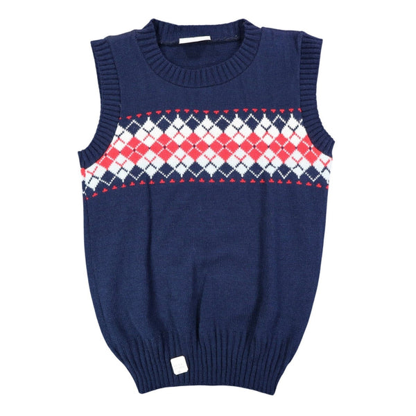 Bendini Sweater Vest Mens Medium Vintage Navy Blue Argyle Knit Acrylic C1011