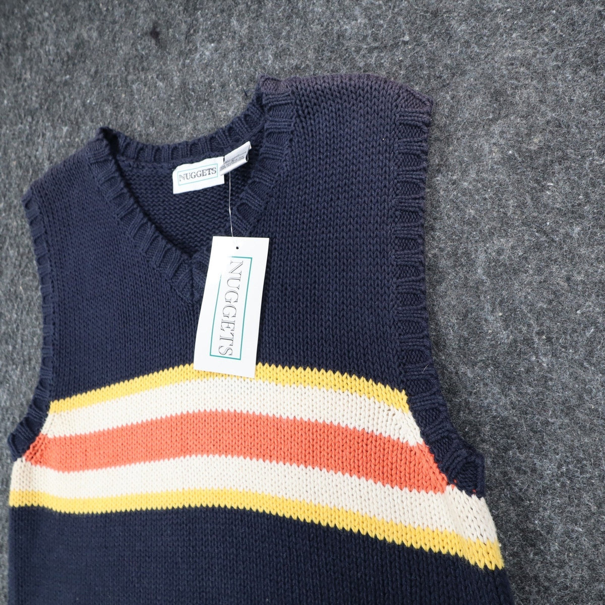 Nuggets Sweater Vest Mens Large Vintage 90s Navy Blue Striped Ramie Cotton NWT