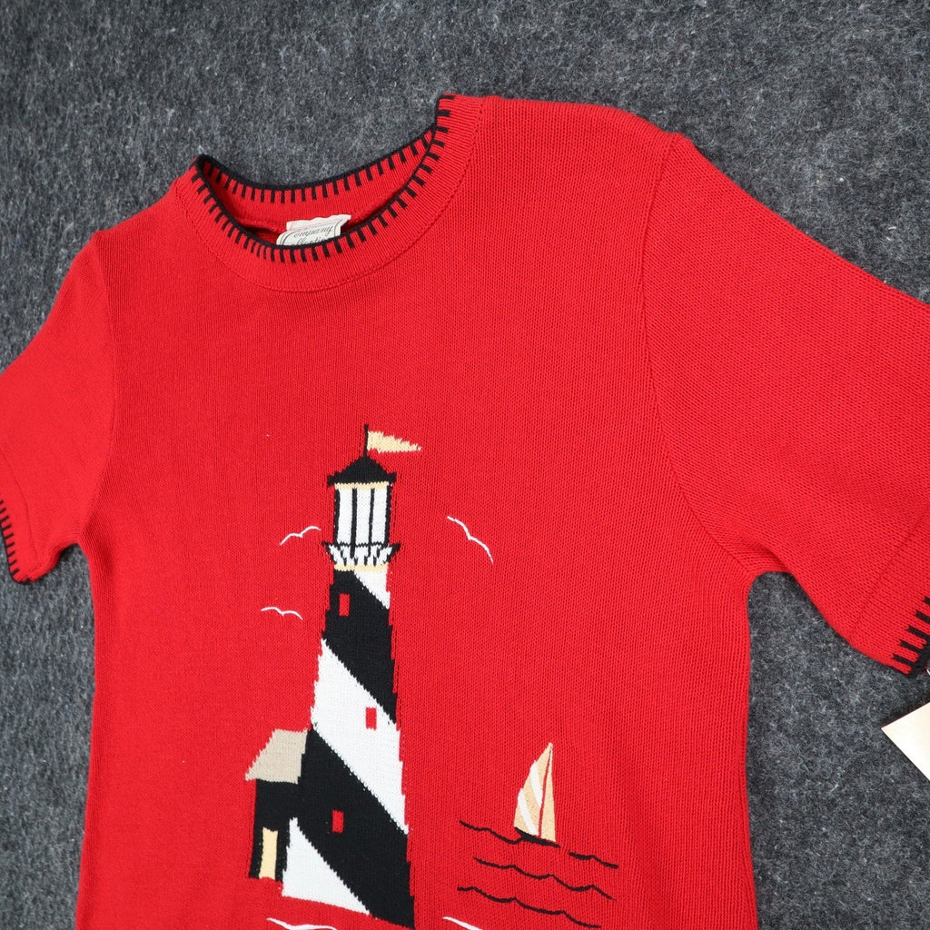Company Collection Lighthouse Sweater Womens Small Vintage 90s Red Short Sleeve