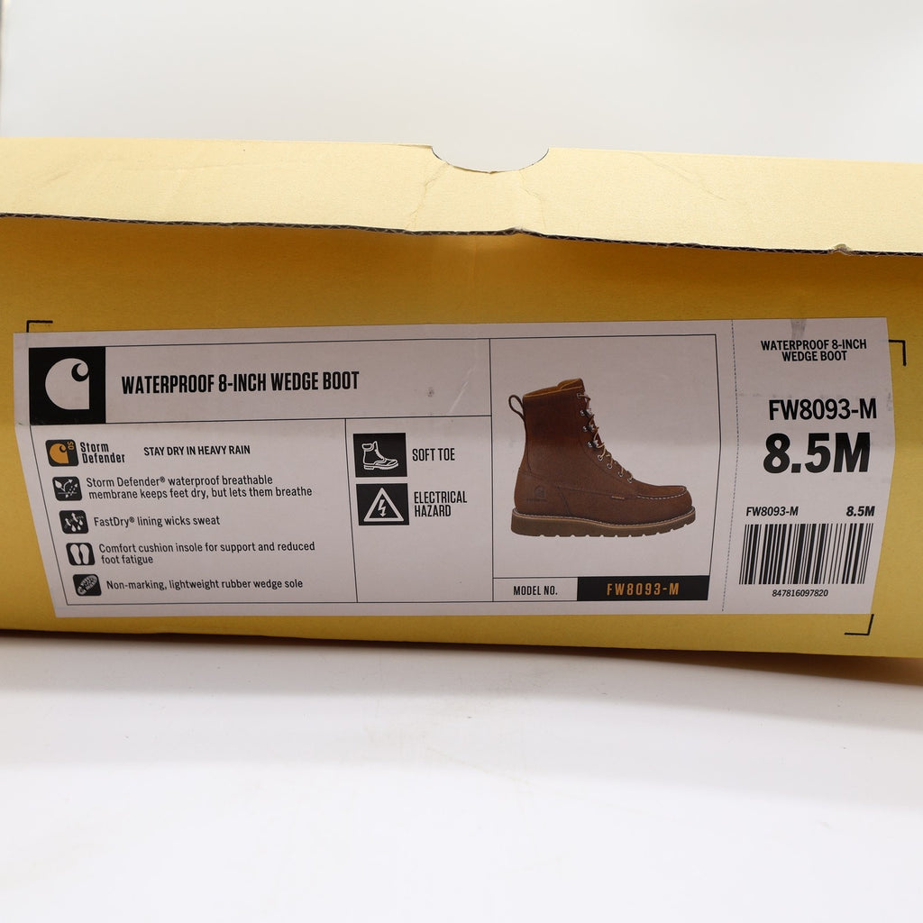 Carhartt Mens Modern Waterproof 8 Inch Wedge Work Boots Brown Leather 8.5 M NIB