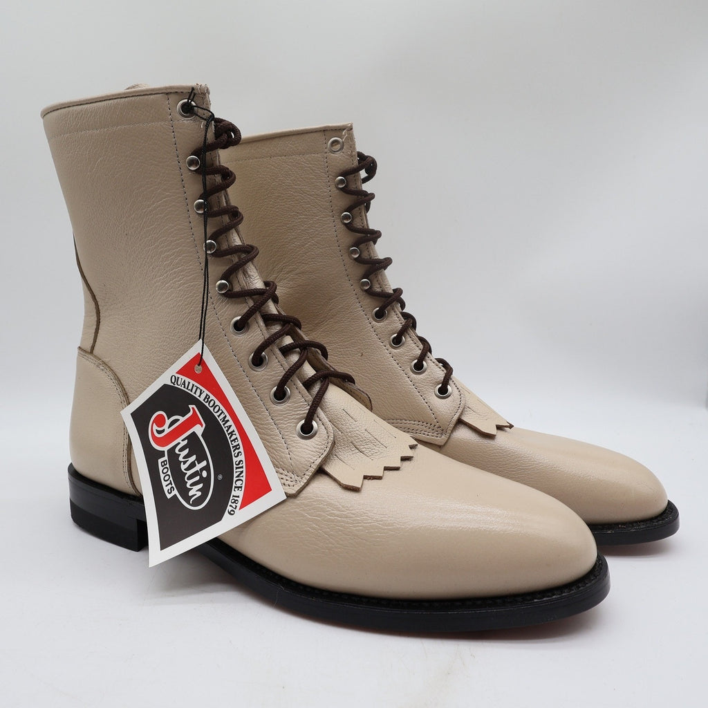 Justin L0512 Lace Up Roper Boots Women 9 B Bone Leather NWT Deadstock Vintage