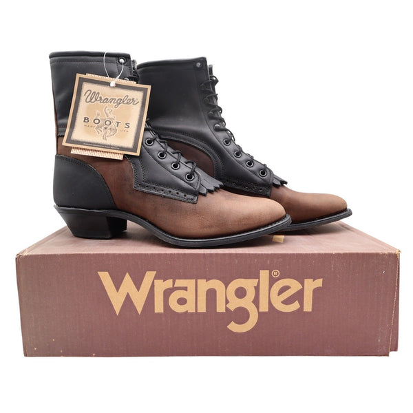 Vintage 90s Wrangler Kiltie Packer Boots Women's 10 Brown Crazyhorse Leather USA NWT