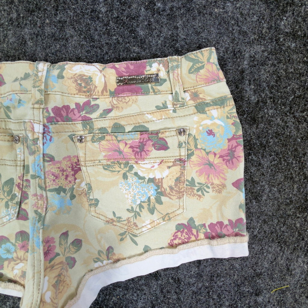 Grace in LA Y2K Floral Denim Shorts Womens 9/28 Yellow Rose NWT