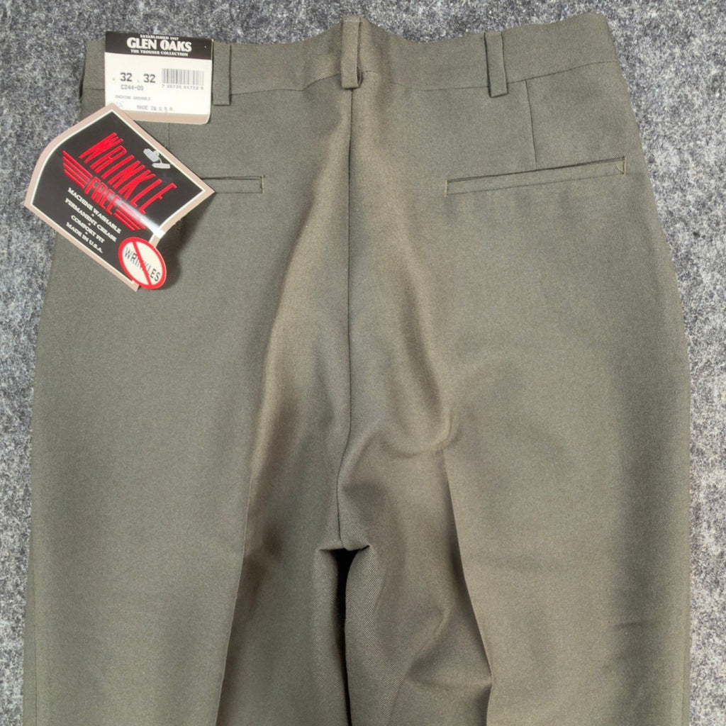 Glen Oaks Vintage 90s Dress Pants Mens 32x32 Olive Pleated Wool Blend NWT
