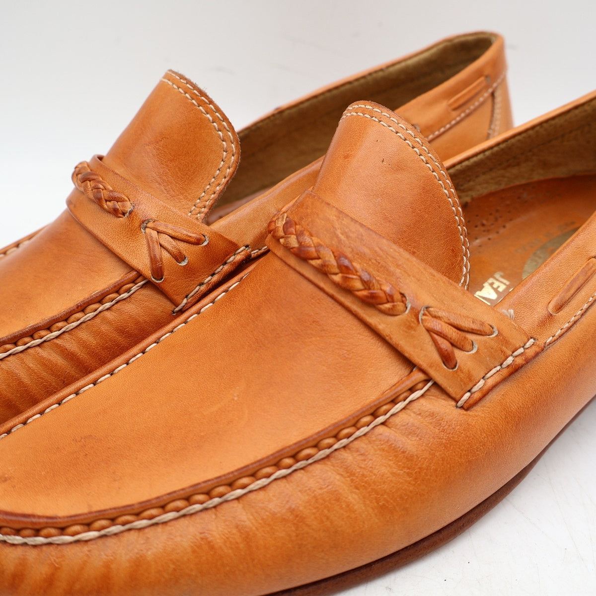 Vintage Wrangler 96-6100 Tan Leather Braided Penny Loafers Men's 10D Deadstock