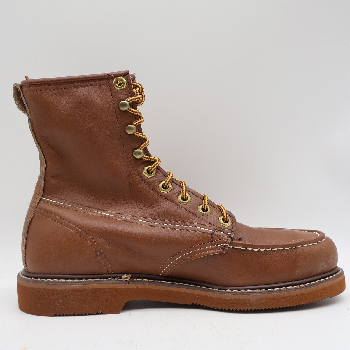 Walker Work Boots Mens 7.5 D Vintage USA Steel Toe Leather Brown Moc Toe 1302