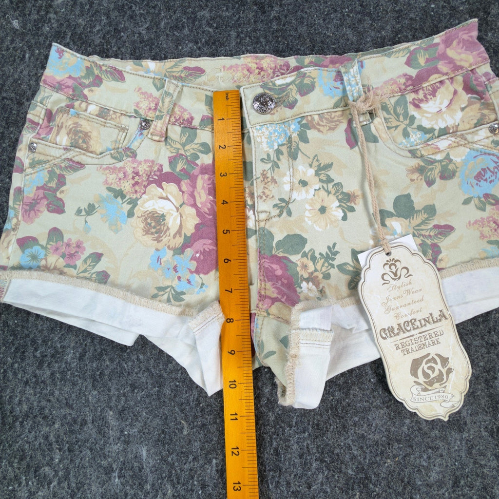 Grace in LA Y2K Floral Denim Shorts Womens 9/28 Yellow Rose NWT