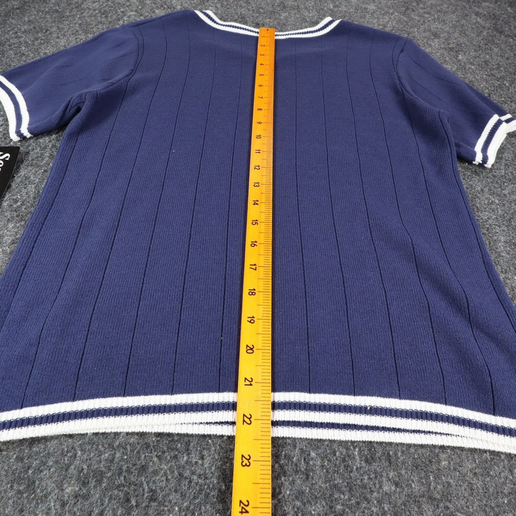 Southern Lady Short Sleeve Sweater Womens M Vintage Navy Blue Ribbed Knit NWT